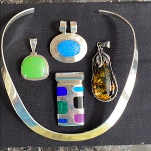 Sterling silver choker and 4 assorted slides